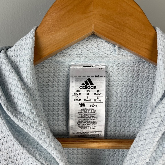 Adidas Adapt to Chaos Hoodie Shirt Top Womens Medium Light Blue Waffle Knit Crop - Picture 5 of 5